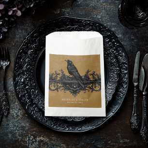 Gothic Black Raven & Black Roses Gold Wedding Favour Bags