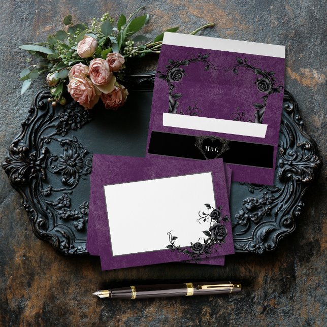 Gothic Black Raven & Black Roses Purple Wedding Envelope (Creator Uploaded)