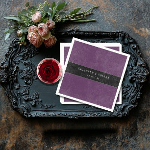 Gothic Black Raven & Black Roses Purple Wedding Napkin