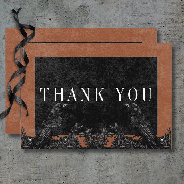 Gothic Black Raven & Black Roses Rust Details Thank You Card (Gothic Black Raven & Black Roses Rust Details Thank You Card)