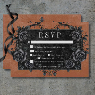 Gothic Black Raven & Black Roses Rust Dinner RSVP Card
