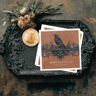 Gothic Black Raven & Black Roses Rust Wedding Napkin