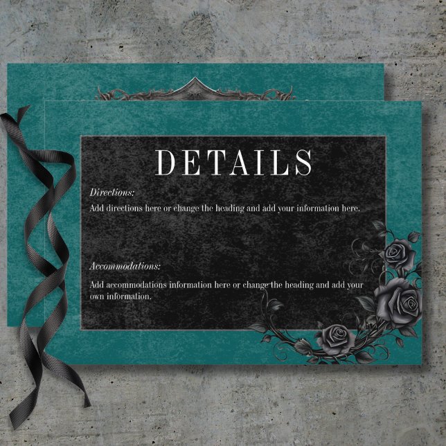 Gothic Black Raven & Black Roses Teal Details Enclosure Card (Gothic Black Raven & Black Roses Teal Details Enclosure Card)