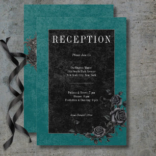 Gothic Black Raven & Black Roses Teal Reception Enclosure Card