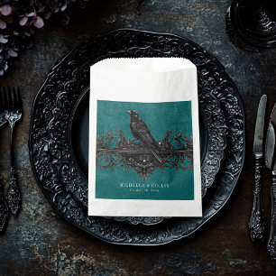 Gothic Black Raven & Black Roses Teal Wedding Favour Bags
