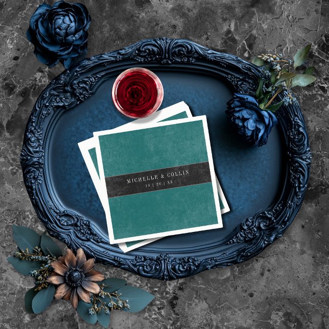 Gothic Black Raven & Black Roses Teal Wedding Napkin (Creator Uploaded)