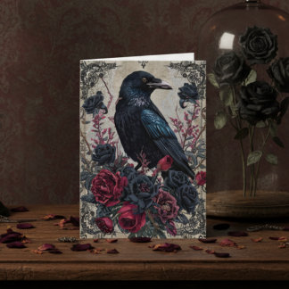 Gothic Black Raven Floral Notecard