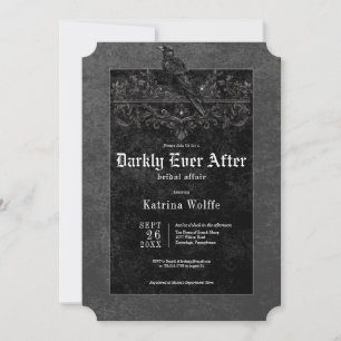 Gothic Black Raven & Roses Black Bridal Shower Invitation