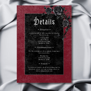 Gothic Black Raven Roses Burgundy Wedding Details Enclosure Card