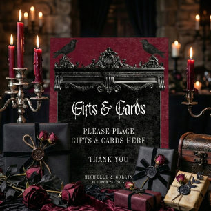 Gothic Black Raven & Roses Burgundy Wedding Gifts Pedestal Sign