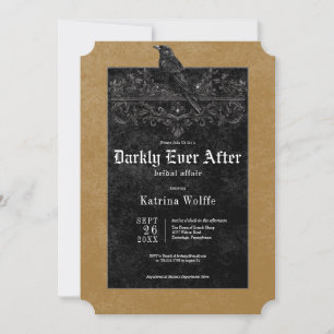 Gothic Black Raven & Roses Gold Bridal Shower Invitation