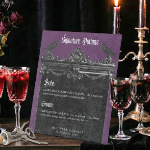 Gothic Black Raven & Roses Purple Wedding Drinks Pedestal Sign