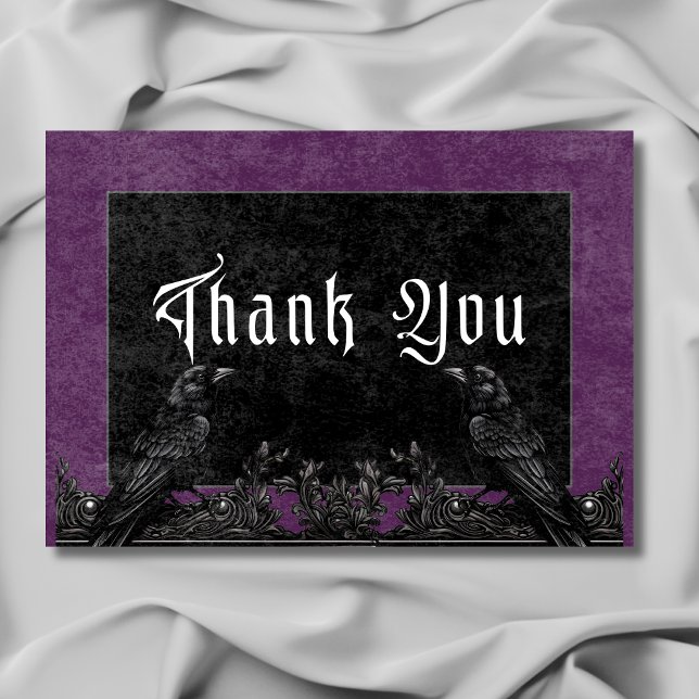 Gothic Black Raven & Roses Purple Wedding Thank You Card (Gothic Black Raven & Roses Purple Wedding Thank You Card)