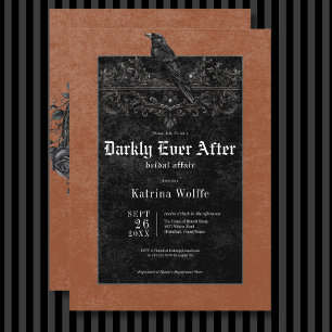 Gothic Black Raven & Roses Rust Bridal Shower Invitation