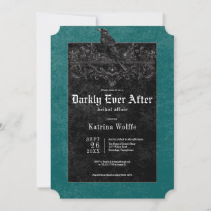 Gothic Black Raven & Roses Teal Bridal Shower Invitation
