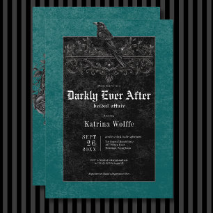 Gothic Black Raven & Roses Teal Bridal Shower Invitation