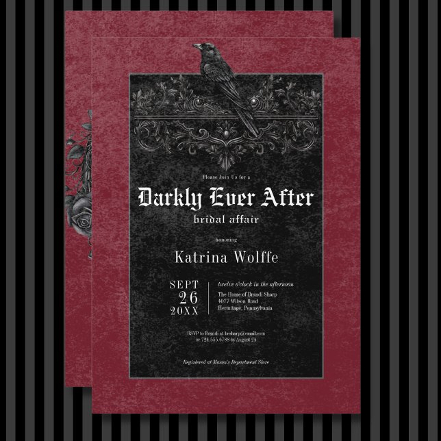 Gothic Black Raven & Roses Wine Bridal Shower Invitation (Gothic Black Raven & Roses Wine Bridal Shower Invitation)