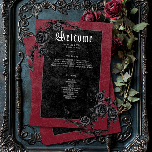 Gothic Black Raven & Roses Wine Wedding Programme (Creator Uploaded)
