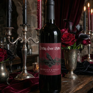 Gothic Black Raven Wine Darkly Ever After Wedding Wine Label