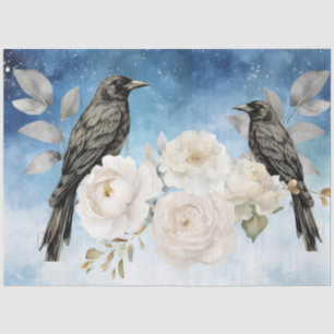 Gothic Black Ravens & White Flowers  Tissue Paper
