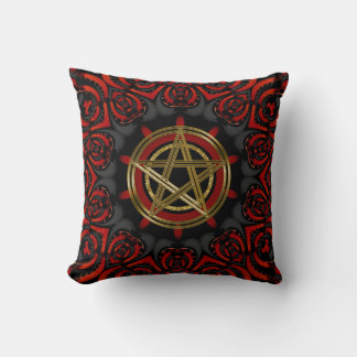 Gothic Black Red Gold Pentagram Symbol Cushion