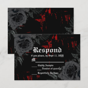 Gothic Black Red Grunge Textured   Black Roses RSVP Card
