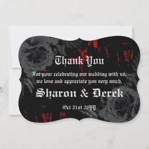 Gothic Black Red Grunge Textured   Black Roses Thank You Card