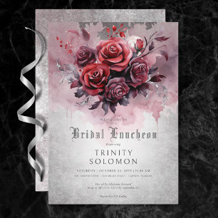 Gothic Black & Red Rose Floral Bridal Luncheon Invitation
