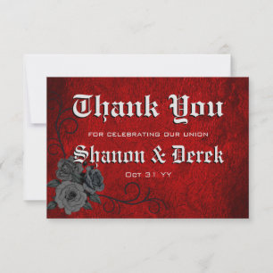 Gothic Black Red Rose Wedding  Thank You Card