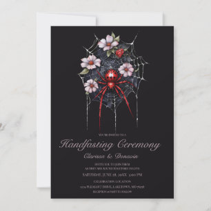 Gothic Black & Red Spider Floral Web Handfasting Invitation