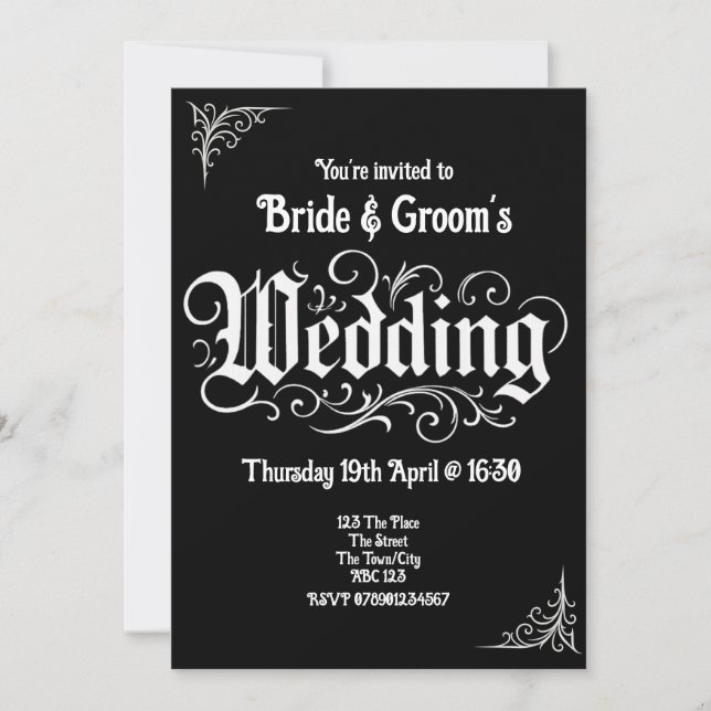 Gothic Black Rock Metal Wedding Personalized Names Invitation (Front)
