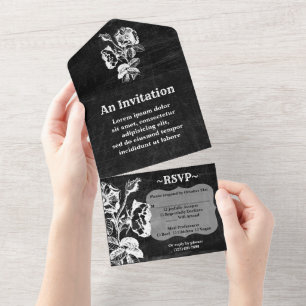 Gothic Black Rose Antique All In One Invitation