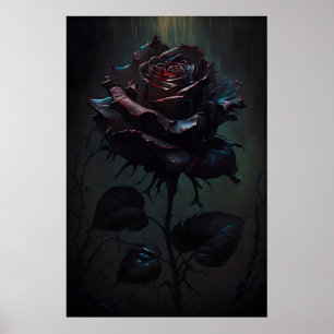 Gothic Black Rose Art Print Vintage Floral Poster
