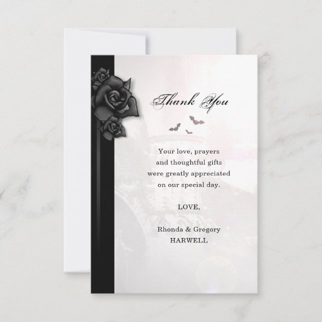 Gothic Black Rose Bats Matching Thank You Card (Front)