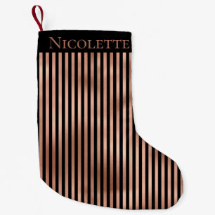Gothic  Black & Rose Gold Striped Personalised Small Christmas Stocking