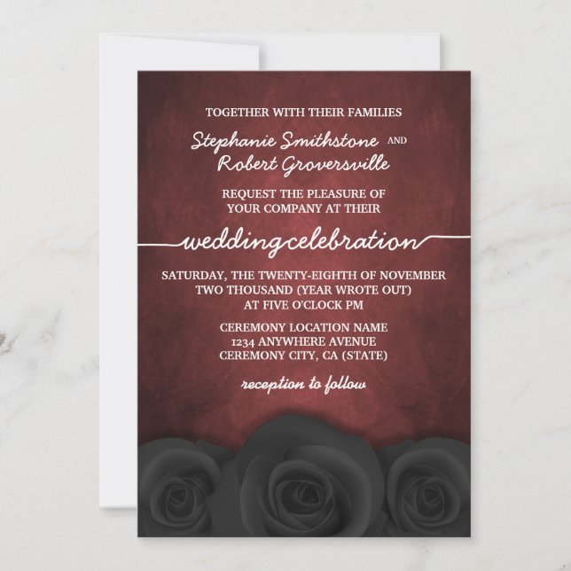 Gothic Black Rose Halloween Wedding Invitations (Front)
