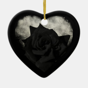 Gothic Black Rose Heart Ornament