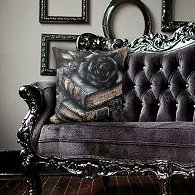 Gothic Black Rose on Book Stack Cushion (Creator Uploaded)