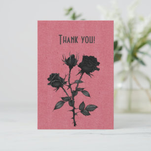 Gothic Black Rose On Rose Red Thank You Card