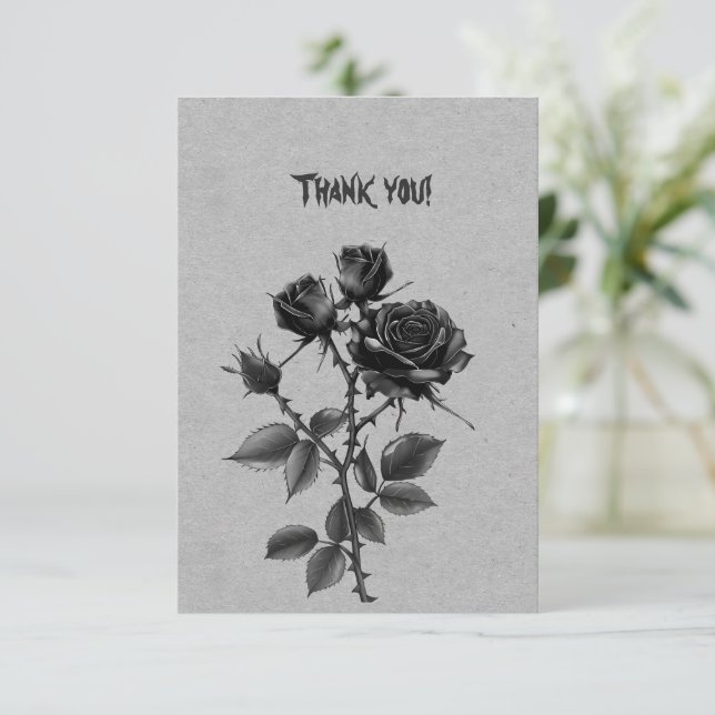 Gothic Black Rose On Steel Grey Thank You (Standing Front)