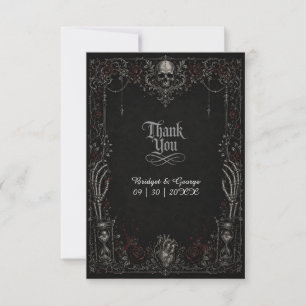 Gothic Black Rose Skull Heart Wedding Thank You Card