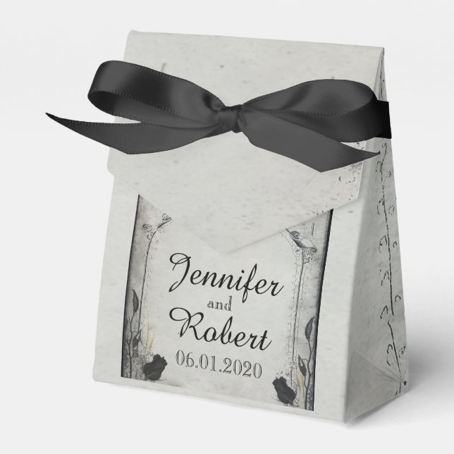 Gothic Black Rose Trellis Wedding Favour Box (Front Side)