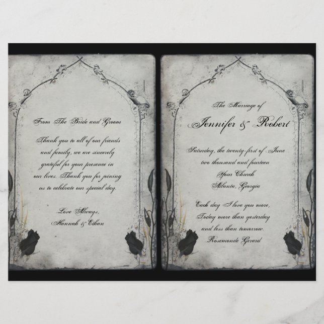 Gothic Black Rose Trellis Wedding Program (Front)