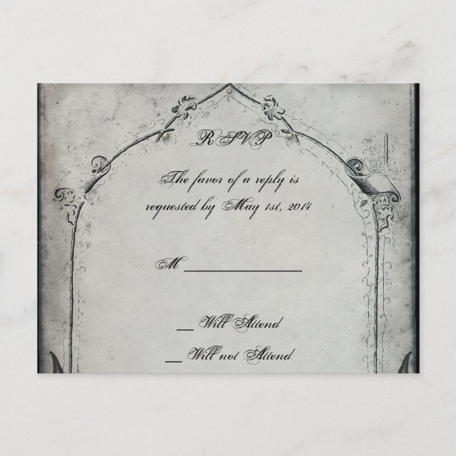 Gothic Black Rose Trellis Wedding RSVP Invitation Postcard (Front)