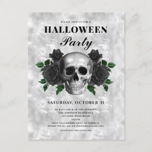 Gothic Black Roses And Skull Halloween Party Postcard