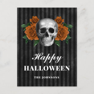 Gothic Black Roses And Skull Happy Halloween Postcard