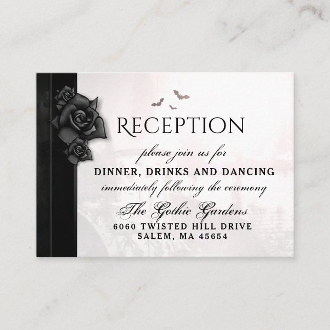 Gothic Black Roses Bats Reception Cards 3.5 x 2.5 (Front)
