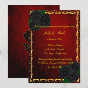 Gothic Black Roses Blood Red Engagement Party Invitation