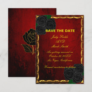 Gothic Black Roses Blood Red Save The Date Card