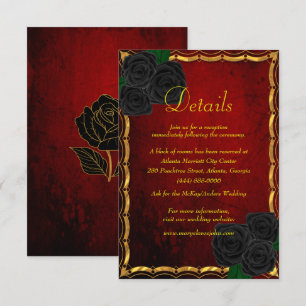 Gothic Black Roses Blood Red Wedding Details Enclosure Card